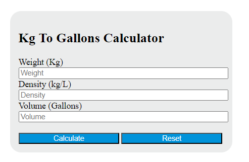 kg to gallons calculator