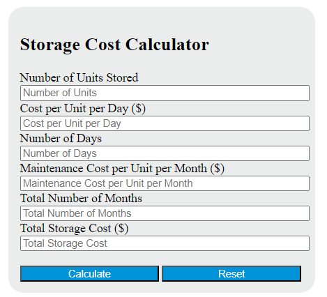 storage cost calculator