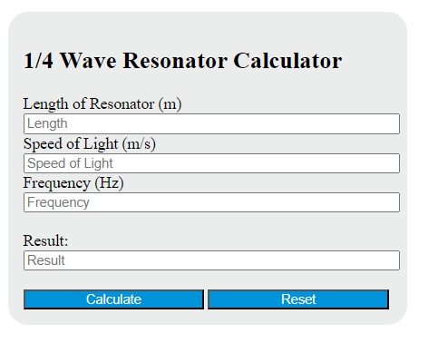 1/4 wave resonator calculator