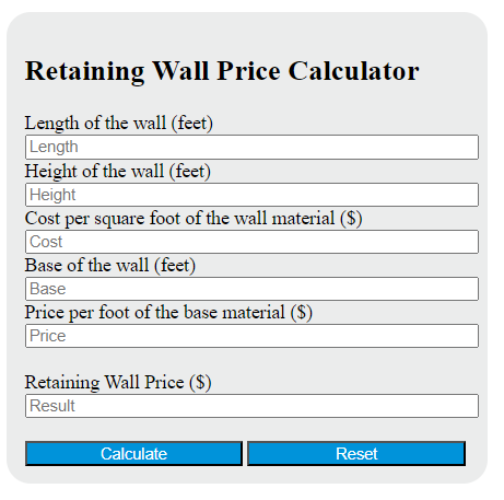 retaining wall price calculator