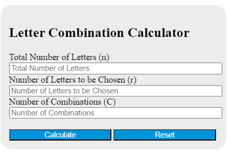 letter combination calculator
