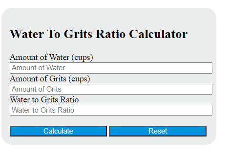 water to grits ratio calculator