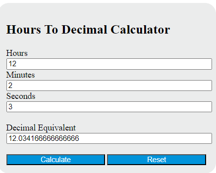 hours to decimal calculator