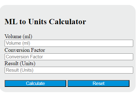 ml to units calculator