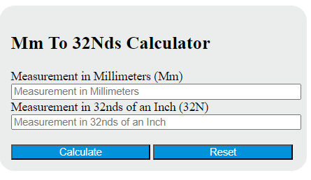 mm to 32nds calculator