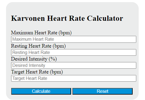 karvonen heart rate calculator