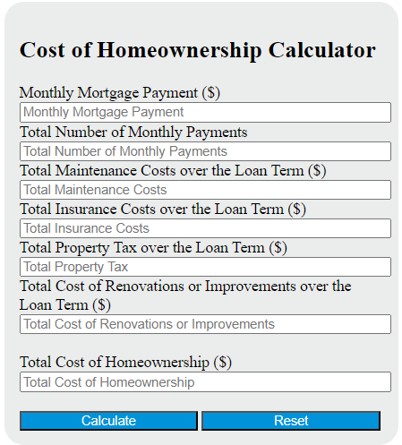 cost of homeownership calculator