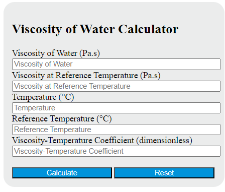 viscosity of water calculator