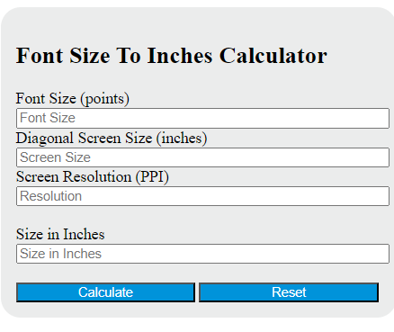 font size to inches calculator