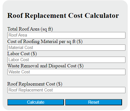 roof replacement cost calculator