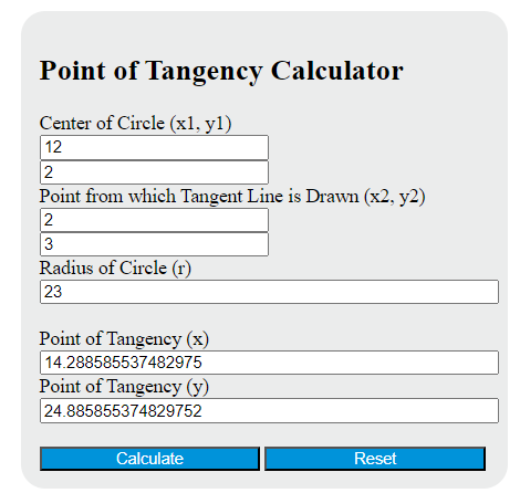point of tangency calculator