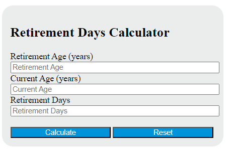 retirement days calculator