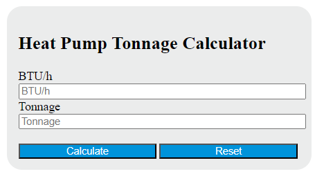 heat pump tonnage calculator