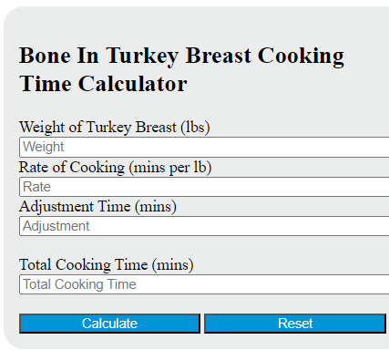 bone in turkey breast cooking time calculator