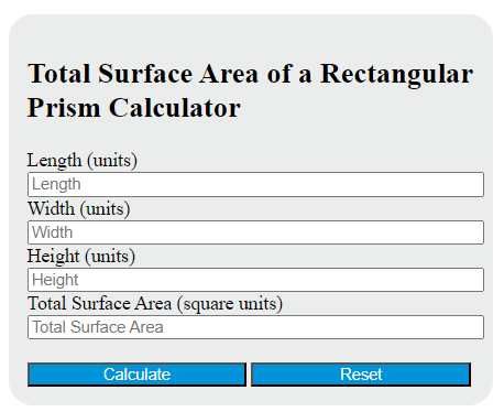 total surface area of a rectangular prism calculator