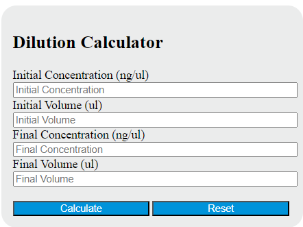 ng/ul dilution calculator