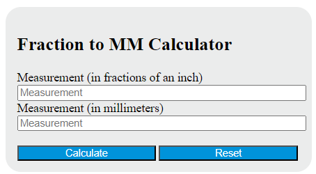 fraction to mm calculator