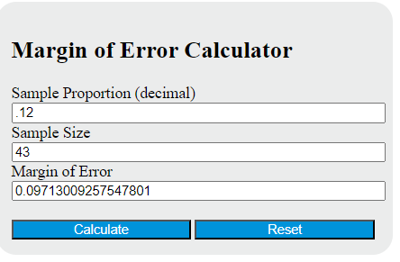 95 percent margin of error calculator