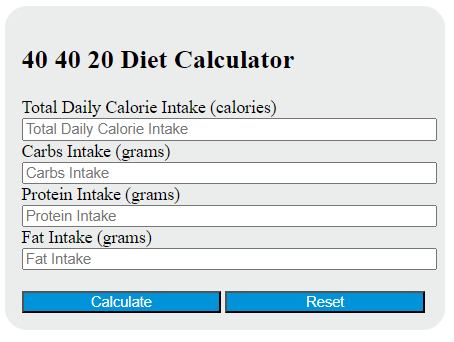 40 40 20 diet calculator
