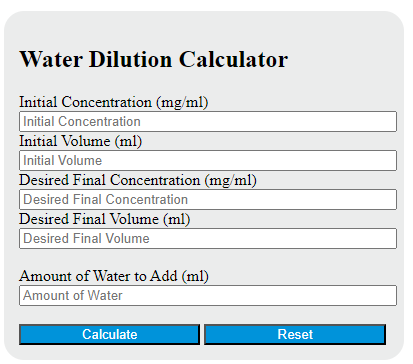 water dilution calculator