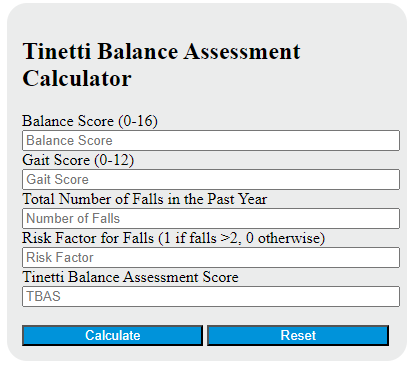 tinetti balance assessment calculator