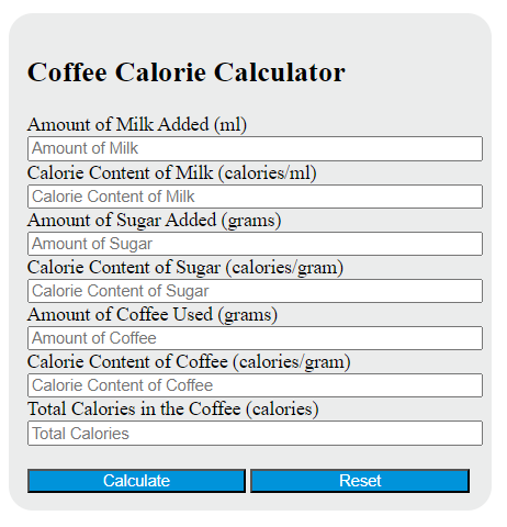 coffee calorie calculator