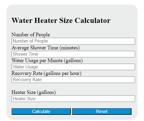 water heater size calculator