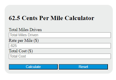 62.5 cents per mile calculator