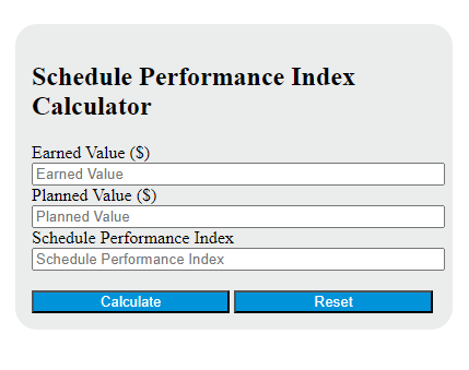schedule performance index calculator
