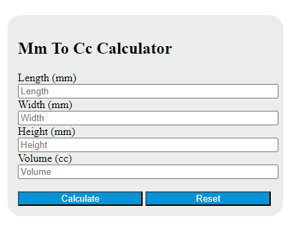 mm to cc calculator