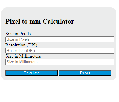 pixel to mm calculator