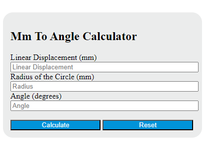 mm to angle calculator