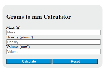 grams to mm calculator