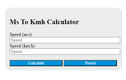 ms to kmh calculator