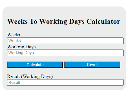 weeks to working days calculator
