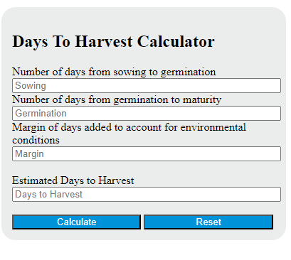 days to harvest calculator