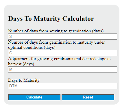 days to maturity calculator
