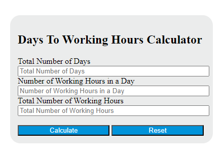 days to working hours calculator