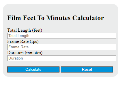 flim feet to minutes calculator