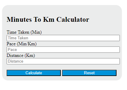 minutes to km calculator