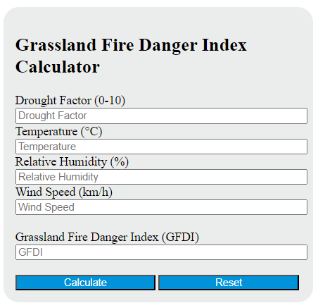 grassland fire danger index calculator