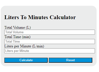 liters to minutes calculator