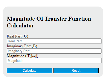 magnitude of transfer function calculator