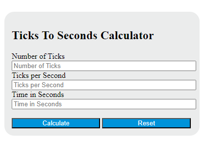 ticks to seconds calculator