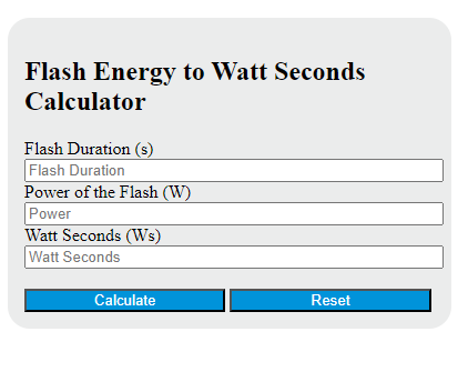 flash energy to watt seconds calculator