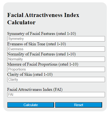 facial attractiveness index calculator