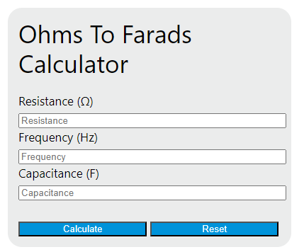 ohms to farads calculator