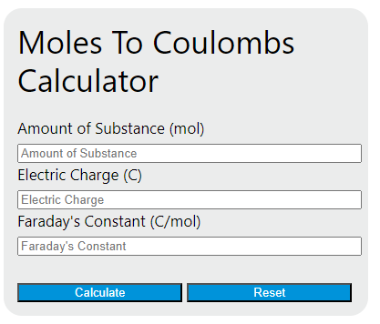 moles to coulombs calculator