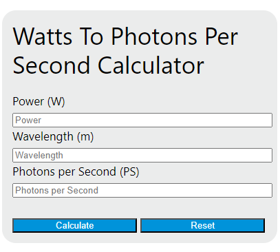watts to photons per second calculator