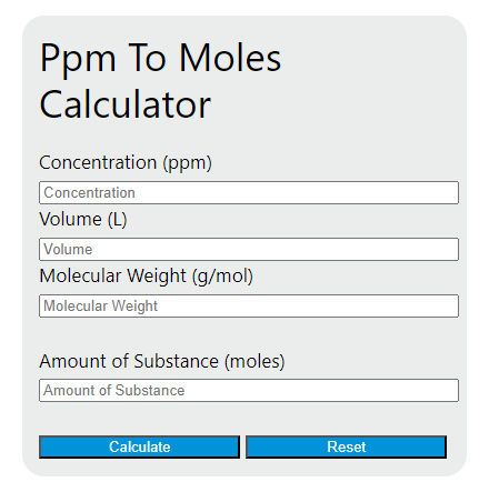 ppm to moles calculator